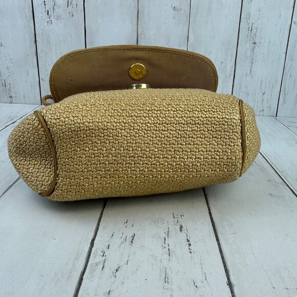 VTG De Veechi Tan/Gold Neutral Woven Jute Italian Clutch Shoulder Bag Beachy - Picture 4 of 11